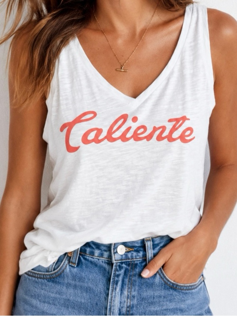 Express One Eleven Caliente Graphic Tank Top White V Neck Sleeveless L